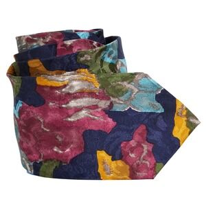 Krizia Uomo Mens 100% Silk Necktie Italy Designer Navy Blue Abstract Floral EUC